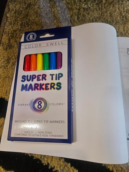 Lavender coloring book with markers